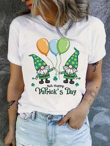 Camiseta gráfica del Día de San Patricio con impresión de globo enano perfecta para salidas casuales de verano y fiestas festivas.Dise?ado para todas las estaciones con un cuello redondo de 180 g/m 2 de tela.Nuevos productos que llegan a los almacenes locales de envío de artículos para mujeres ropa de Navidad para mujeres regalos para mujeres hermosas camisetas estampadas camisetas  de - [Blanco] - Ver 1