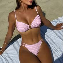 Bikini Sexy de Dos Piezas con Espalda Descubierta, Cordones Ajustables y Tela Texturizada - Blanco - Ver 11