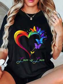 Camiseta 100% Algodón con Diseño de Mariposa y Corazón, Orgullo LGBT Gay Lésbico, Camiseta Gráfica para Hombre y Mujer, Cuello Redondo, Estilo Clásico, Moda de Verano, Tops para Vacaciones - Negro - Ver 5