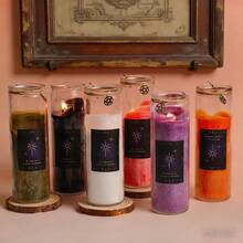 1 hũ nến sáp đậu nành thủy tinh cao cấp phong cách bài Tarot huyền bí, kèm charm ngôi sao năm cánh, nến nghi lễ hương thảo mộc dùng thiền định, thanh tẩy tâm linh, Halloween và liệu pháp hương thơm tại nhà - Nhiều màu - Xem 9