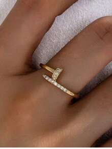 1 chiếc nhẫn móng tay nữ, thích hợp cho tiệc tùng, ngày Valentine, kiểu dáng tối giản, đính đá Cubic Zirconia, màu vàng sang trọng. - Nhiều màu - Xem 6