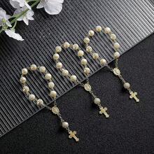 5 Sets/10 Sets Taufe Gastgeschenk Set, Acryl Rosenkranz, Kunstperle, mit Organza Beutel und Kreuz Taufe Gastgeschenk Box - Mehrfarbig - Übersicht 5