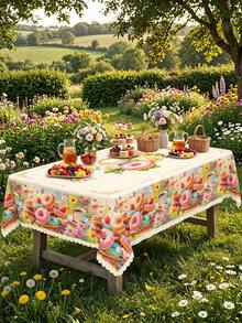1 Piece Of Colorful Donut And Coffee Printed Tablecloth, Sweet Pastry Style Polyester Oval Tablecloth With Hot Edges, Washable And Wrinkle Resistant Tablecloth, Suitable For Kitchen And Dining Rooms, Tea Parties, Birthday Celebrations, Bridal Showers, Summer Kitchen Supplies, And Home Dining Table Decoration. - Multicolor - View 9