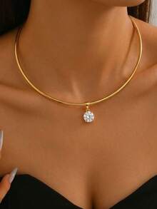 1 chiếc vòng cổ choker mặt dây chuyền pha lê tròn tối giản, thanh lịch, thích hợp cho mùa xuân/hè, đa năng cho đeo hàng ngày, làm quà tặng, đi chơi và dự tiệc. - Vàng - Xem 1