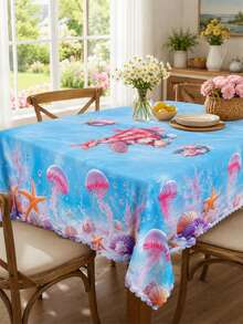 Taplak Meja Bulat, Oval, dan Persegi Panjang dengan Motif Kerang Laut Biru dan Bintang Laut, Taplak Meja Kain Poliester Bergaya Bahari, Taplak Meja Tahan Noda dan Dapat Dicuci, Dekorasi Pantai Musim Panas, Dekorasi Pernikahan, Pesta Kolam Renang, Barbekyu di Halaman Belakang, Makan Malam Keluarga, Perayaan Hari Raya, Peralatan Dapur, Dekorasi Rumah. - MultiWarna - View 5