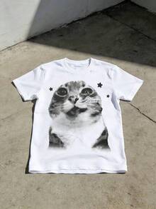 Nueva camiseta Y2K 2026, divertida camiseta Y2K retro con meme de gato, camiseta de gatos tontos, camisetas retro vintage, regalo para amantes de los gatos, camiseta con meme. Suitable For Summer, Leisure, Sports, Outdoor, Hiking Short Sleeved T-Shirt Men's Fun T-Shirt,Camisetas infantiles, artículos para el Día de San Valentín, conjuntos para padres e hijos, camisetas con temática del Día de San Valentín, camisetas estampadas para hombres y mujeres, camisas, camisetas con emojis populares. - Blanco - Ver 1