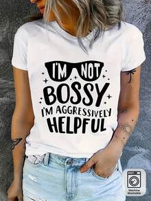 Camiseta de Mujer con Diseño Simple y Eslogan "No Soy Mandona" - Divertida y Alegre Camiseta de Mujer con Estampados de Letras y Estrellas, Transpirable, de Manga Corta y Cuello Redondo, Ideal para el Verano y el Uso Diario (lavable a máquina) Elegante y Práctica para el Verano - Blanco - Ver 12