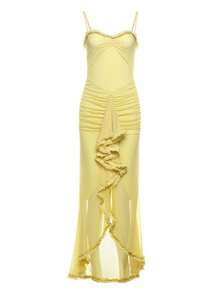 Vestido Largo Tirantes Malla Espalda Descubierta Estilo Elegante Sensual Nueva Llegada - amarillo ganso - Ver 3