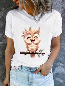 Women's Summer T-Shirt, Short Sleeve And Printed, Modern And Casual, Machine Washable, Comfortable Fit, 2D Flat Print. - 白色_08 - 查看 12