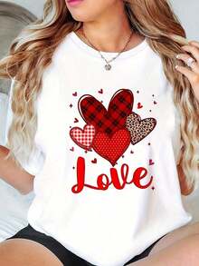 Amor de San Valentín, Camiseta de Cuello Redondo para San Valentín, Mangas Cortas, Top Casual para Uso Diario - Blanco - Ver 6