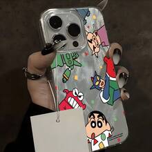CRAYON SHINCHAN メッキフレーム苹果ケースfor16ProMax/16Plus/16Pro/16/15ProMax/15Plus/15Pro/15/14ProMax/14Plus/14Pro/14/16E/13ProMax/13Pro/13/12ProMax/12Pro/12/11ProMax/11フィット感羽紗柄傷防止大人上品贈り物に最適インスタ映え超薄軽量最適誕生日プレゼント - 银色 - チェックする 5