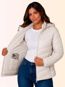Women's Slim Fit Puffer Jacket With Removable Hood, Waterproof Winter Coat - 杏色 - 查看 4