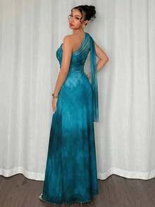Vestido ajustado asimétrico de cuello elegante, romántico y sexy, adecuado para fiesta, vacaciones en la playa, vuelta al colegio, citas románticas, temporada de bodas, cumpleaños, Pascua, primavera/verano - Azul - Ver 10