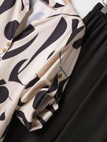 Set de 2 piezas de camisa y pantalones con estampado de color contrastante para mujeres - Multicolor 2 - Ver 3
