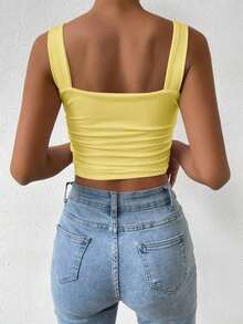 Top Cami Ajustado de Pliegues unicolor y Corto para el Verano - Amarillo - Ver 2