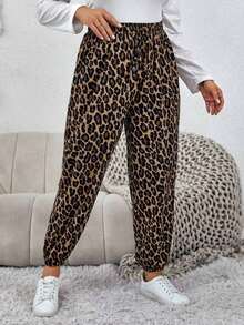 Pantalones casuales de verano para mujer de talla grande con estampado geométrico, cintura alta y dobladillo con cordones para usar a diario o salir - Multicolor - Ver 1