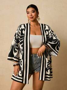 suelta con estampado tropical para mujer de talla grande, Bata de baño, Kimono de playa, Año Nuevo, Acción de Gracias, Navidad, Playa, Playa para mujeres, Conjunto de playa, Playa para mujeres, Moda de playa, Moda de playa para mujeres - Multicolor - Ver 4