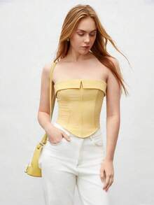 Camiseta de tirantes con detalle de pliegue para mujer, apta para uso urbano y casual de negocios, top básico adecuado para Navidad, Halloween, fiestas y atuendo de invitada a bodas - Amarillo - Ver 1