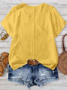 Mono informal con cuello en V y estampado floral para mujer talla grande - Amarillo - Ver 2