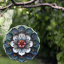 1 buah Lonceng Angin Mandala 3D - Dekorasi Taman Logam Berputar yang Cantik, Cocok untuk Estetika Halaman dan Luar Ruangan, Hadiah Natal atau Tahun Baru yang Sempurna, Tidak Membutuhkan Baterai (Liontin Tidak Termasuk), Gaya Acak - A - View 5