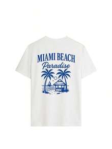 Camiseta Oversize con Estampado Tropical de Playa "MIAMI BEACH Paradise" Estilo Y2K para Mujer, Camiseta Casual de Manga Corta con Cuello Redondo, Estilo Vintage Retro para Vacaciones de Verano, Ropa de Playa, Ideal para Citas, Brunch, Fiestas, Moda Vacacional para Adolescentes, Camiseta Gráfica Holgada y Moderna para Mujeres Jóvenes y Amantes de los Viajes. GRQP - Blanco - Ver 3