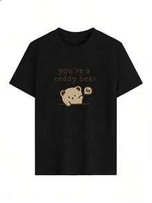 Cute And Cozy Short-Sleeve T-Shirt, Fashionable Short-Sleeve T-Shirt For Spring And Summer 2026, Made In Mexico, 180 Grams. Cartoon Print, Couple Design, Suitable For Indoor Or Outdoor Wear. Crew Neck, Unisex, Ideal For Office And Leisure. One-Piece Pack. - BK-P631577SLNDXZGY577 - 查看 2