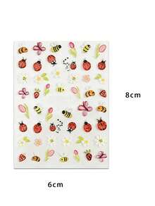 2pcs/Set Summer Insect & Floral 3D Nail Stickers - 5D Embossed Bee, Ladybug, Tulip Nail Art Decals - Handpainted Fresh Style DIY Nail Decoration - Suitable For Spring/Summer, Outdoor, Music Festival, Daily Party - Multicolor - View 10