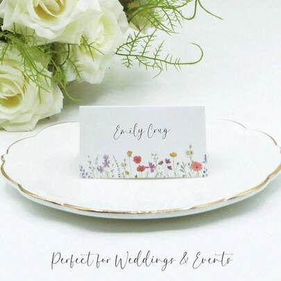 20/5pcs Pink Floral Decoration Place Cards, Folding Name Cards, Suitable For Wedding Reception, Bridal Shower, Engagement Party, Baby Shower, Dinner Party, Party Decor, Size: 2 X 3.5 Inches