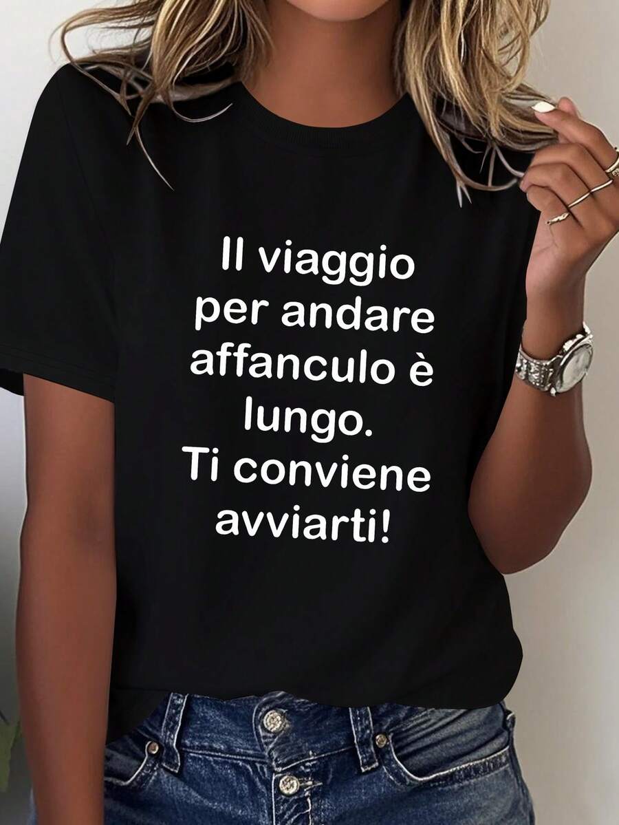Camiseta de mujer italiana, cómica y divertida, corte cómodo - Negro - Ver 1