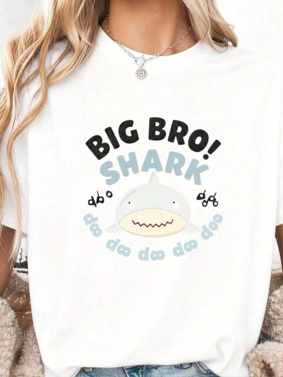 Big Bro Shark Doo Doo T-Shirt Funny Shark Matching Tshirt Family Novelty Gift Tee Shirt Shark Fun Unisex TShirt Big Brother HumorPure-Cotton - 白色 - 查看 1