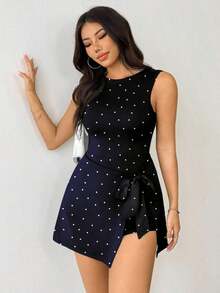 Body sin espalda de estilo casual con estampado de leopardo vintage para mujer - Azul marino - Ver 6