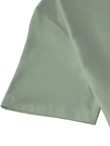 Talla Grande - Talla Grande - Blusa Casual de Manga Corta con Cuello Redondo y Estampado de Flores en Blanco y Negro para Mujer de Talla Grande - Verde claro - Ver 3