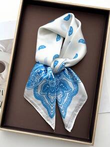 26.77 Inch Silk-Like Printed Square Scarf 68cm, Women's Fashion Breathable Multifunctional Headband Neckerchief Accessory, 1pc - Multicolor - View 3