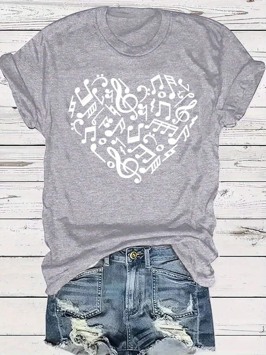 Talla Grande, Camiseta de Manga Corta Oversize para Mujer - Blusa Casual de Cuello Redondo y Corte Holgado con Estampado Aleatorio (Floral/Abstracto/Rayas), Apta para Todas las Temporadas, Diseño Sin Marca para Tallas Grandes, Ideal para Combinar en Primavera y Verano, Lavable a Máquina para Uso Diario. - Gris Claro - Ver 1