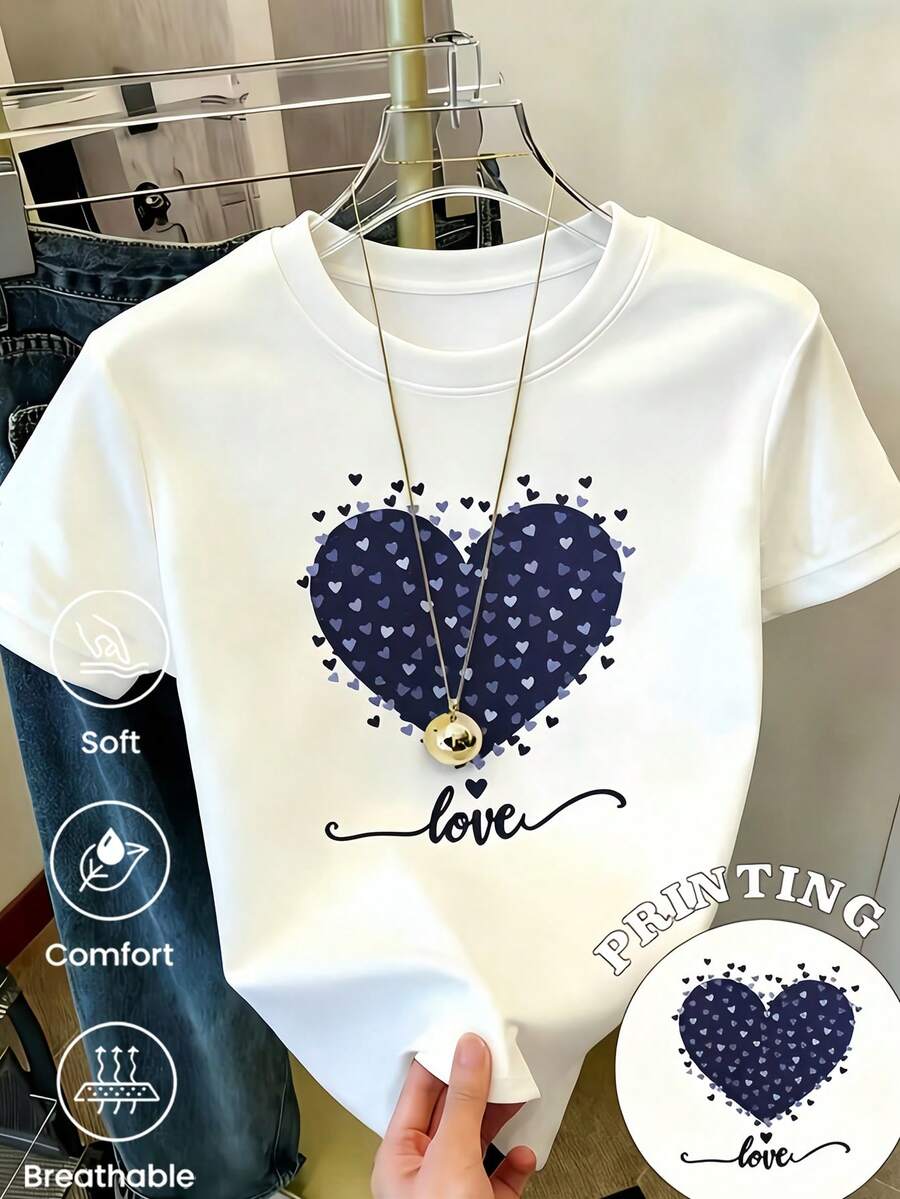 180 g Hecho en México, Moda Primavera/Verano 2026 Camiseta de manga corta, Estampado de dibujos animados, Estilo para parejas, Ropa interior/exterior, Cuello redondo informal para la oficina, Top unisex de una pieza - Blanco - Ver 1