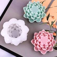 1个3D莲花蜡烛模具，用于蜡烛制作材料，花朵硅胶模具，香薰蜡烛，肥皂制作，DIY，石膏香薰蜡烛，家居装饰，花朵硅胶模具，适用于树脂，环氧树脂，水泥，石膏 - 白色 - 查看 3