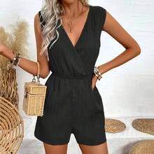 Traje de salto para mujer, peto de vacaciones de una pieza, pelele informal con cuello en V cruzado sin mangas, pantalones cortos sólidos para mujer - EPM2401096-2 - Ver 3