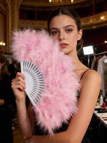 1pc Vintage 1920s Flapper Artificial Feather Hand Fan, Gatsby Party Costume Accessory - Multiple - View 9