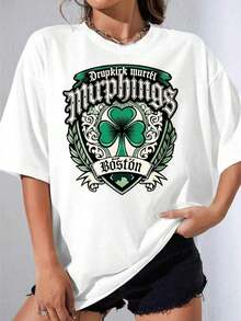 Camisetas de Mujer, Manga Corta Casual para Fiesta, Camiseta OneWhite con Diseño de Trébol Irlandés Dropkick Murphys Boston para el Día de San Patricio y Uso Casual 180g - Blanco - Ver 1