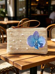 Túi cầm tay rơm phong cách Bohemian màu xanh hoa lan & ngọc trai, ví đeo cổ tay dệt sợi raffia với ngọc trai giả, túi rơm kéo khóa đi biển mùa hè, hoàn hảo để đựng điện thoại, chìa khóa, mỹ phẩm & các vật dụng nhỏ thiết yếu, lý tưởng cho phụ nữ, con gái, những người yêu biển & khách du lịch, phù hợp cho các chuyến đi biển, tiệc bể bơi, kỳ nghỉ & dạo phố thường ngày, tuyệt vời làm quà tặng kỳ nghỉ hè, sinh nhật & phù dâu, đa năng như ví cầm tay, túi đeo cổ tay, túi đi biển & túi đựng đồ du lịch - Nhiều màu - Xem 5