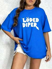 NewSummerCasual Payeah Loded Diper T-Shirt For World Book Day, 1 Piece, Thick Cotton T-Shirt - Vintage Street Style Unisex Loose Cotton Short Sleeve Crew Neck T-Shirt - 藍色的 - 查看 6