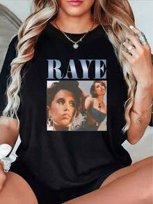 Camisetas Unisex, Moda Mujeres Primavera/Verano ColeccióN CaracteríSticas A Con TemáTica De RAYE ImpresióN: A Negrita Azul GrisáCeo RAYE Texto En Grueso Fuente En El Superior Contra A Negro Antecedentes, Emparejado Con A Primer Plano Retrato De Ella Dual Apariencia-Maquillaje Y Conjunto-En A Vintage Estilo PóSter, Ropa De Mujer, Blusas Para Mujer, Tops De Mujer, Camisetas De Mujer,Graphic Impreso Amigable Con La Piel, Estilo De Los 90 Retro, Ropa Urbana, De Moda Casual Camisetas - Negro - Ver 6