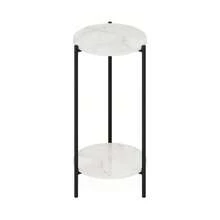 Besi 2-Tier Modern Tall Round Side End Table With Sturdy Metal Legs, Marble White - Đá cẩm thạch trắng - Xem 8