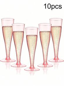 1/10/20 piezas Copas de champán de plástico reutilizables con purpurina dorada de 5.5 oz, copas de boda, copas de fiesta, copas de bebida (copas de champán, copas de vino, copas de plástico, copas de cumpleaños) - Multicolor - Ver 14