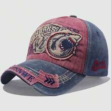 Gorra de béisbol con estampado de tiburón desgastado, estilo vintage y versátil de hip hop, adecuada para la calle, viajes, ajustable, para todas las estaciones - Tiburón parche - Ver 5