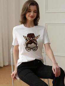 Mexican Basic Camiseta de mujer de verano de ajuste holgado con cuello redondo y manga corta, con estampado de eslogan simple, estilo casual de vacaciones. Blusa de moda apta para uso diario y de vacaciones. Nuevo Lanzamiento - Blanco - Ver 2