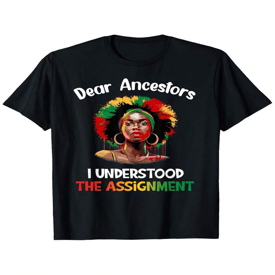 Decoraciones exclusivas para el Día de la Independencia y el Día del Padre. Queridos ancestros, entiendo la misión. Camiseta unisex Juneteenth, cuello redondo informal, corte regular, apta para todas las estaciones, 100% tela suave negra con estampado, perfecta para adultos. - Negro - Ver 1