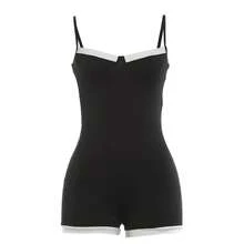 Trajes de retazos de contraste de Kliou para mujer, sin espalda, sin mangas, sin espalda, sin mangas, melocotón, moda Sexy para - Negro - Ver 4