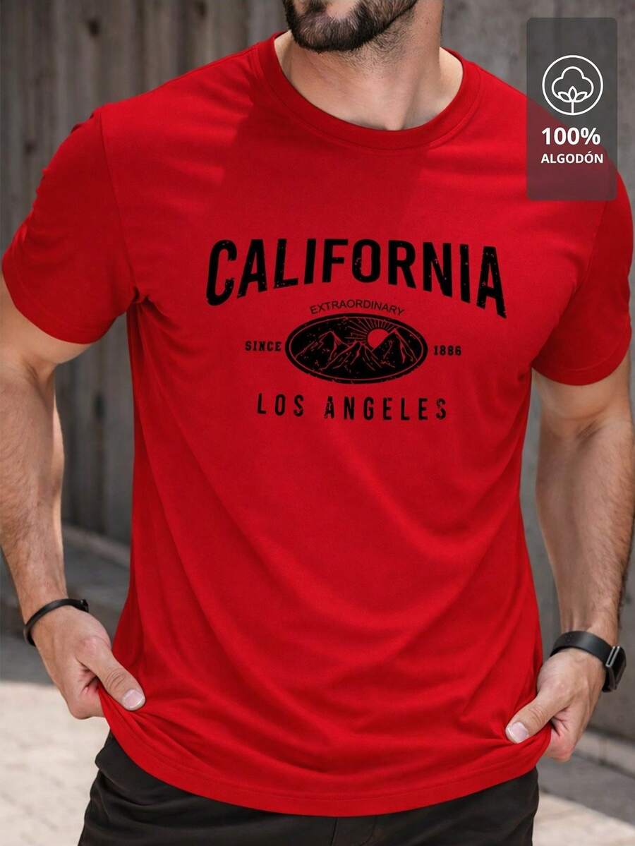 CAMISETA NEGRA CALIFORNIA LOS ANGELES| 100% Algodón| Edición Urbana para Hombres - Rojo - Ver 1
