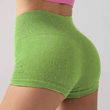 Pantalones cortos de Yoga de cintura alta para mujer, pantalones cortos ajustados de alambre plateado para gimnasio, ejercicio, mallas sexis para realzar la cadera, pantalones de Yoga de tres puntos a la moda - Azul - Ver 4